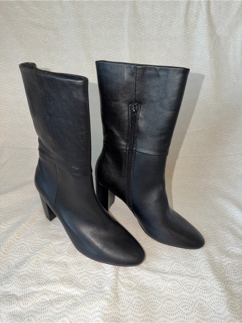 Classic Black Mid-Calf Block Heel Boots